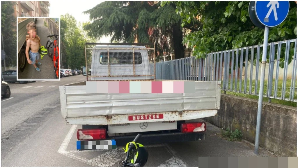 Bambino di 8 anni investe camion parcheggiato in pista ciclabile, multa per mancata fermata