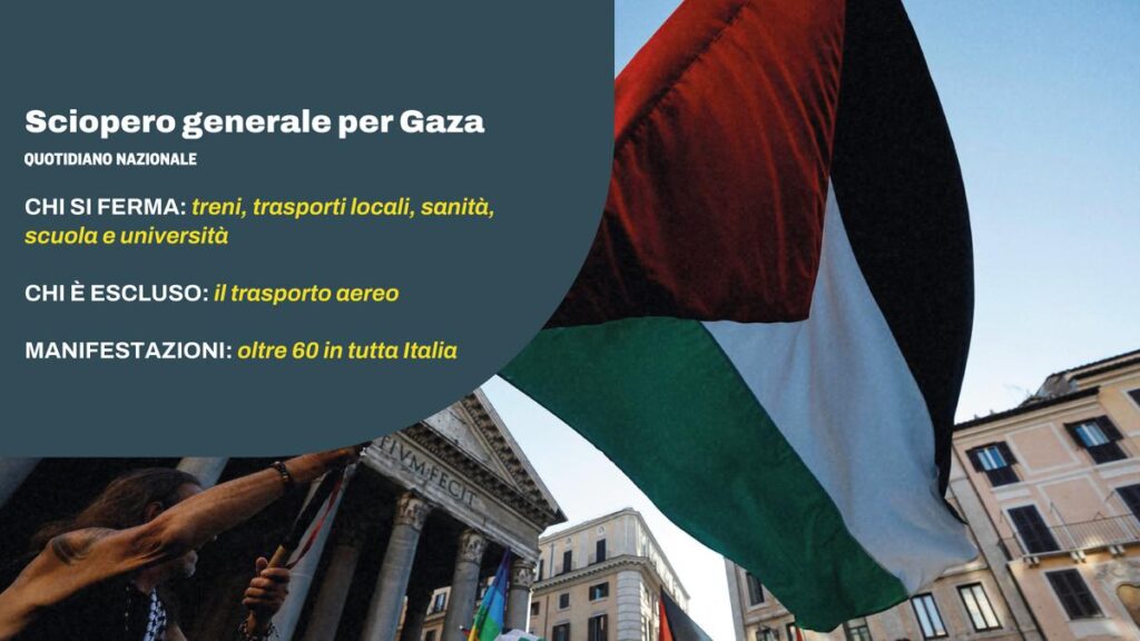 Sciopero generale in Italia il 22 settembre: manifestazioni da Roma a Genova e sostegno al popolo palestinese