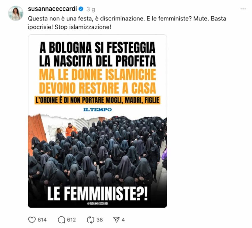 Susanna Ceccardi commette gaffe su manifestazione islamica, confondendola con una processione cattolica a Canosa di Puglia
