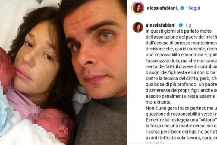 Alessia Fabiani critica l'assoluzione dell'ex per omesso mantenimento: “Assente moralmente”