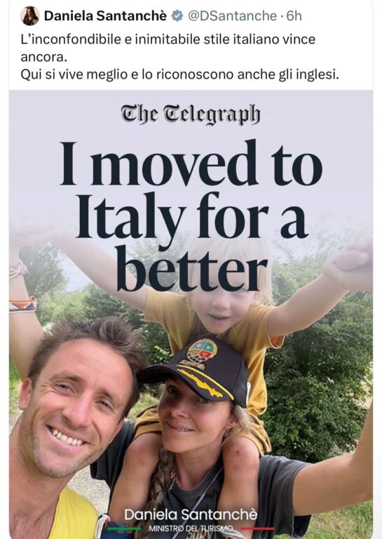 Daniela Santanchè condivide un articolo errato sul Telegraph e cancella il post dopo la figuraccia