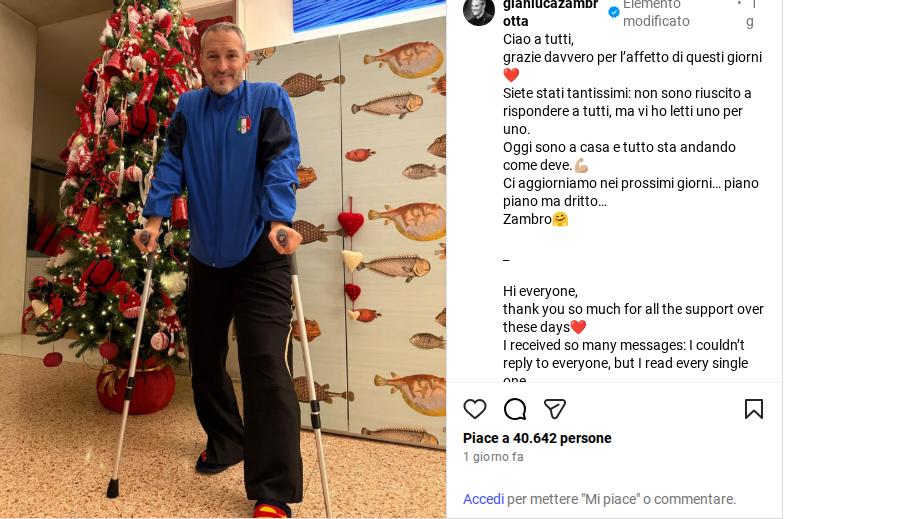 Gianluca Zambrotta si sottopone a osteotomia per correggere il varismo alle gambe