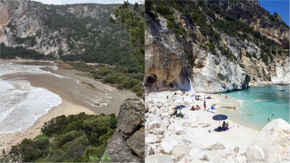 Cala Luna devastata dal ciclone Harry: la spiaggia del golfo di Orosei scomparsa nel fango