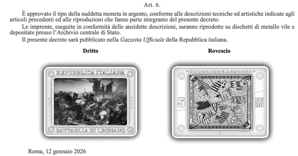 Giorgetti presenta moneta d'argento da 5 euro per celebrare l'850° anniversario della Battaglia di Legnano