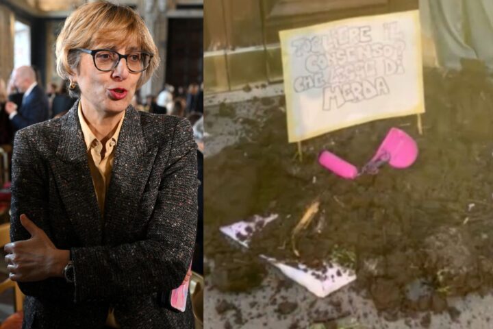 Attiviste di Non una di meno protestano con letame contro il ddl Bongiorno sulla violenza sessuale