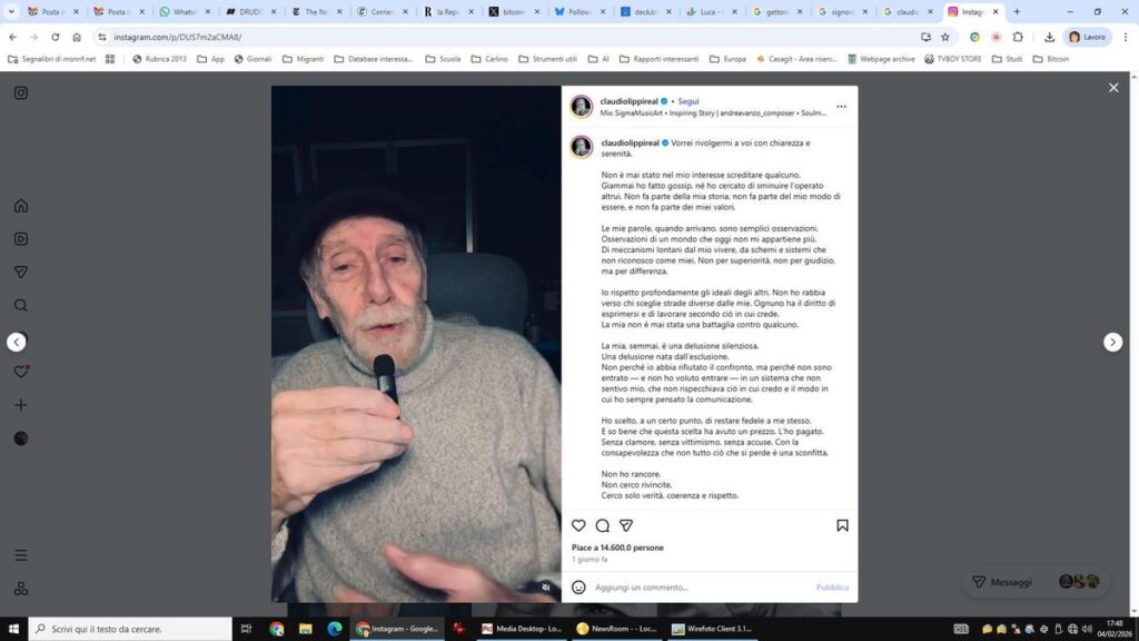 Claudio Lippi si presenta su Instagram per rivelare la sua verità sulla televisione