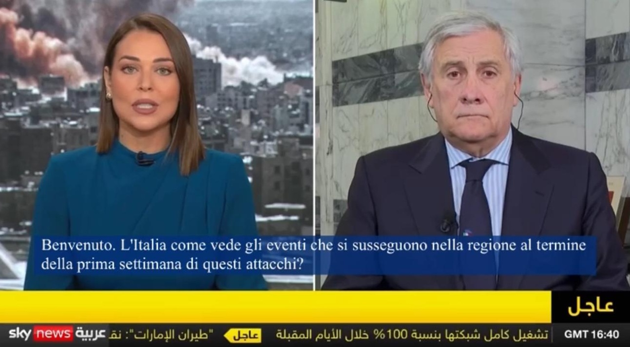 Tajani a Sky News Arabia: l'Italia sostiene i Paesi del Golfo e chiede pace e stabilità