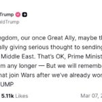 Trump critica Starmer: gli Stati Uniti non hanno bisogno di porteerei britanniche in Medio Oriente