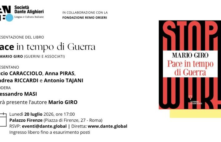 Tajani presenta il saggio "Pace in tempo di guerra" di Mario Giro a Roma il 20 luglio