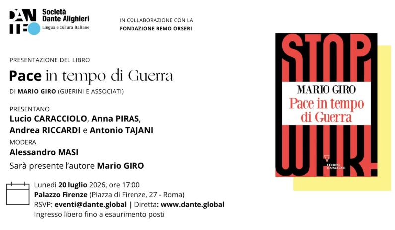 Tajani presenta il saggio "Pace in tempo di guerra" di Mario Giro a Roma il 20 luglio