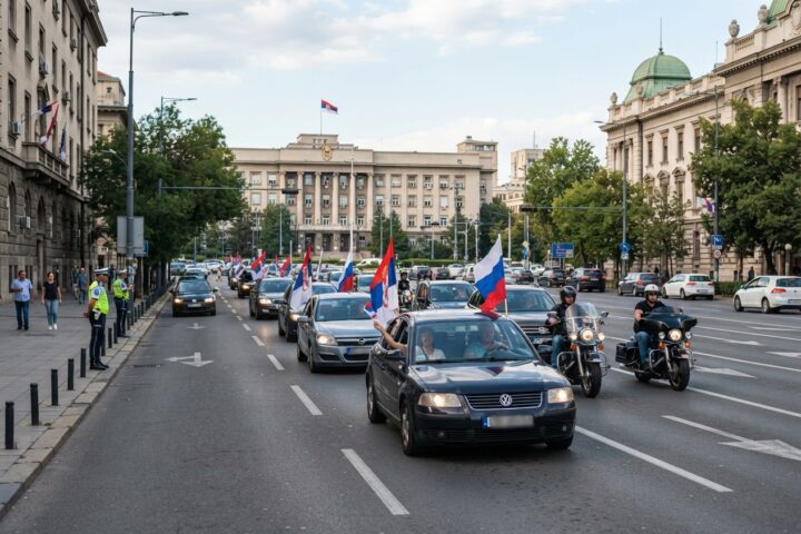 A Belgrado poche decine di veicoli rilanciano la linea russa contro il percorso europeo