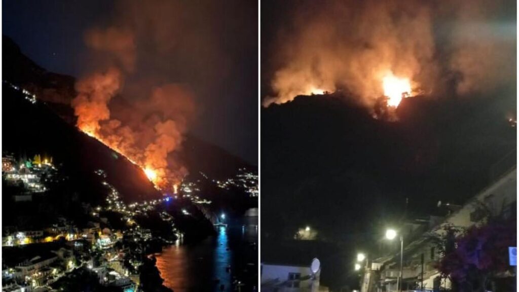 Incendio a Positano, frana sulla strada statale Amalfitana: intervento in corso dei vigili del fuoco