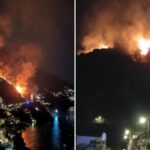 Incendio a Positano, frana sulla strada statale Amalfitana: intervento in corso dei vigili del fuoco