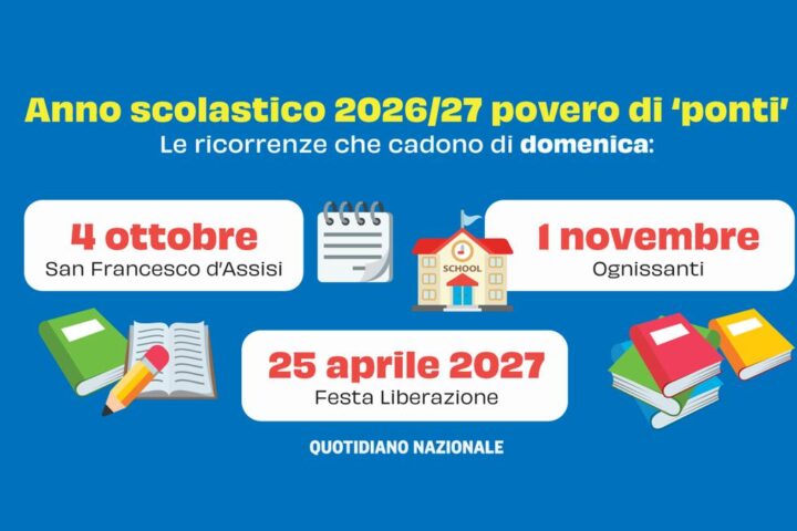 Ponti scolastici ridotti nel 2026/27: ecco le festività che coincideranno con il fine settimana