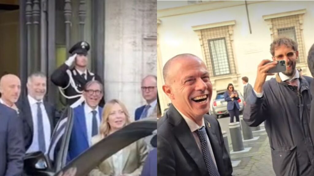 Ironico scambio tra Giorgia Meloni e Massimiliano Romeo a Palazzo Madama durante i lavori parlamentari