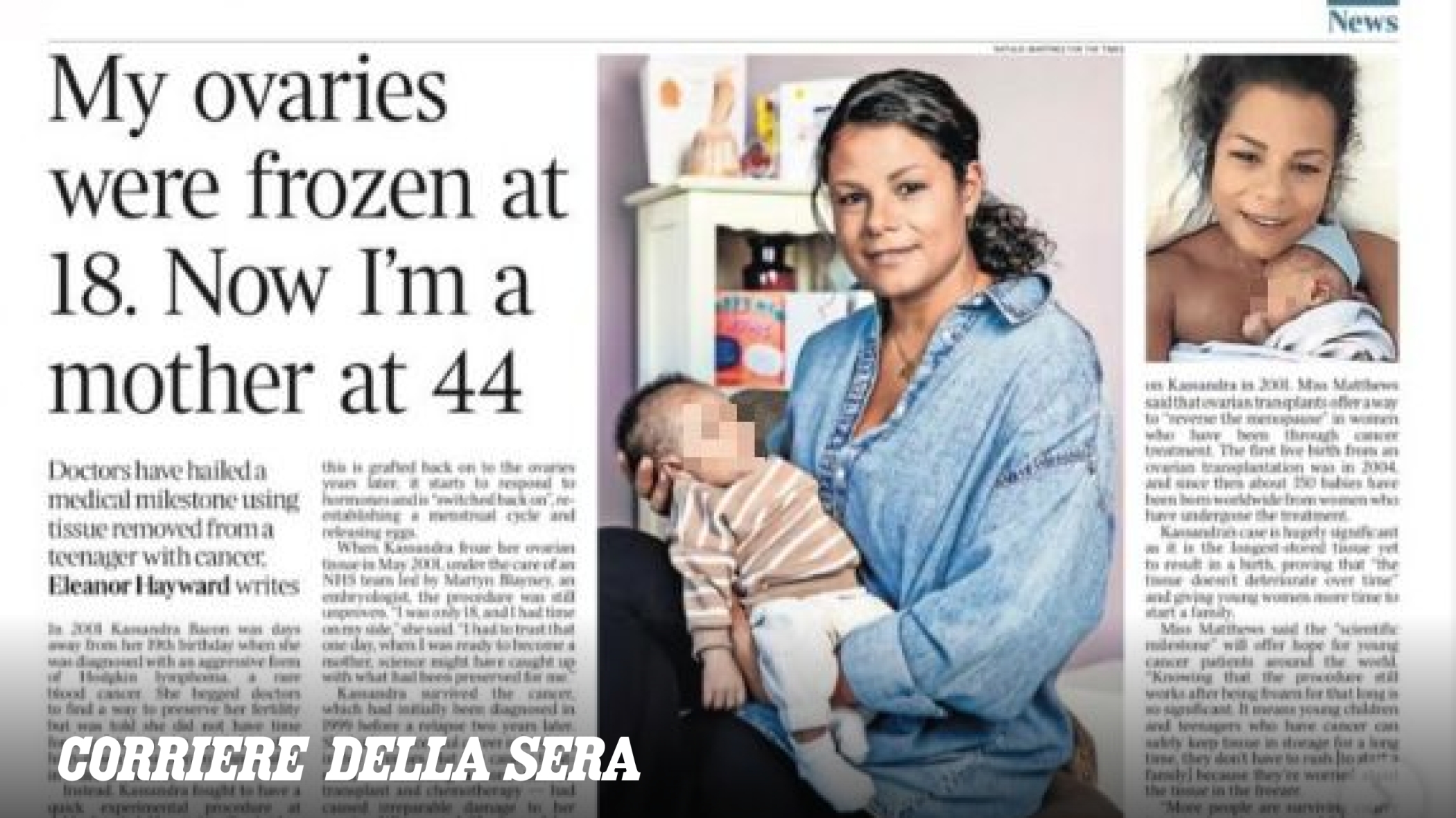 Kassandra Bacon diventa madre a 44 anni grazie a tessuto ovarico congelato 25 anni fa